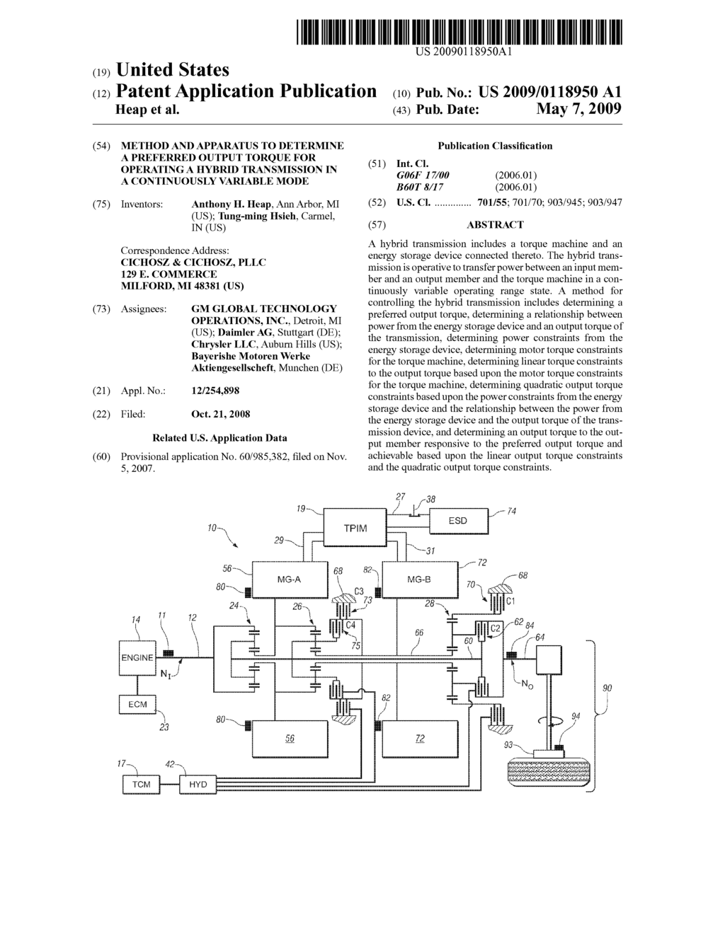 METHOD AND APPARATUS TO DETERMINE A PREFERRED OUTPUT TORQUE FOR OPERATING A HYBRID TRANSMISSION IN A CONTINUOUSLY VARIABLE MODE - diagram, schematic, and image 01