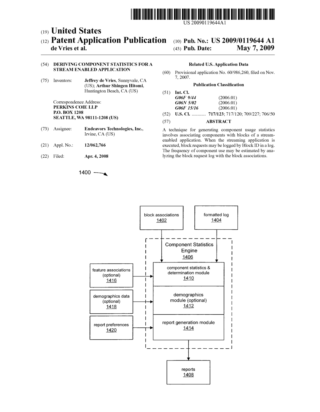 DERIVING COMPONENT STATISTICS FOR A STREAM ENABLED APPLICATION - diagram, schematic, and image 01