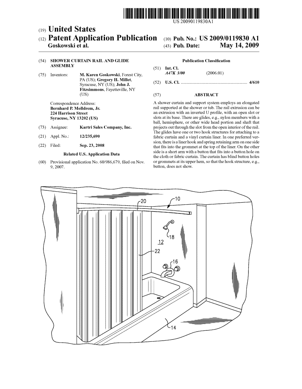 Shower Curtain Rail and Glide Assembly - diagram, schematic, and image 01