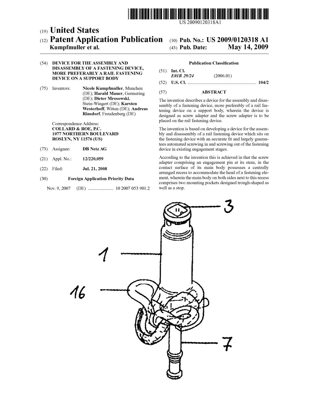 Device for the assembly and disassembly of a fastening device, more preferably a rail fastening device on a support body - diagram, schematic, and image 01