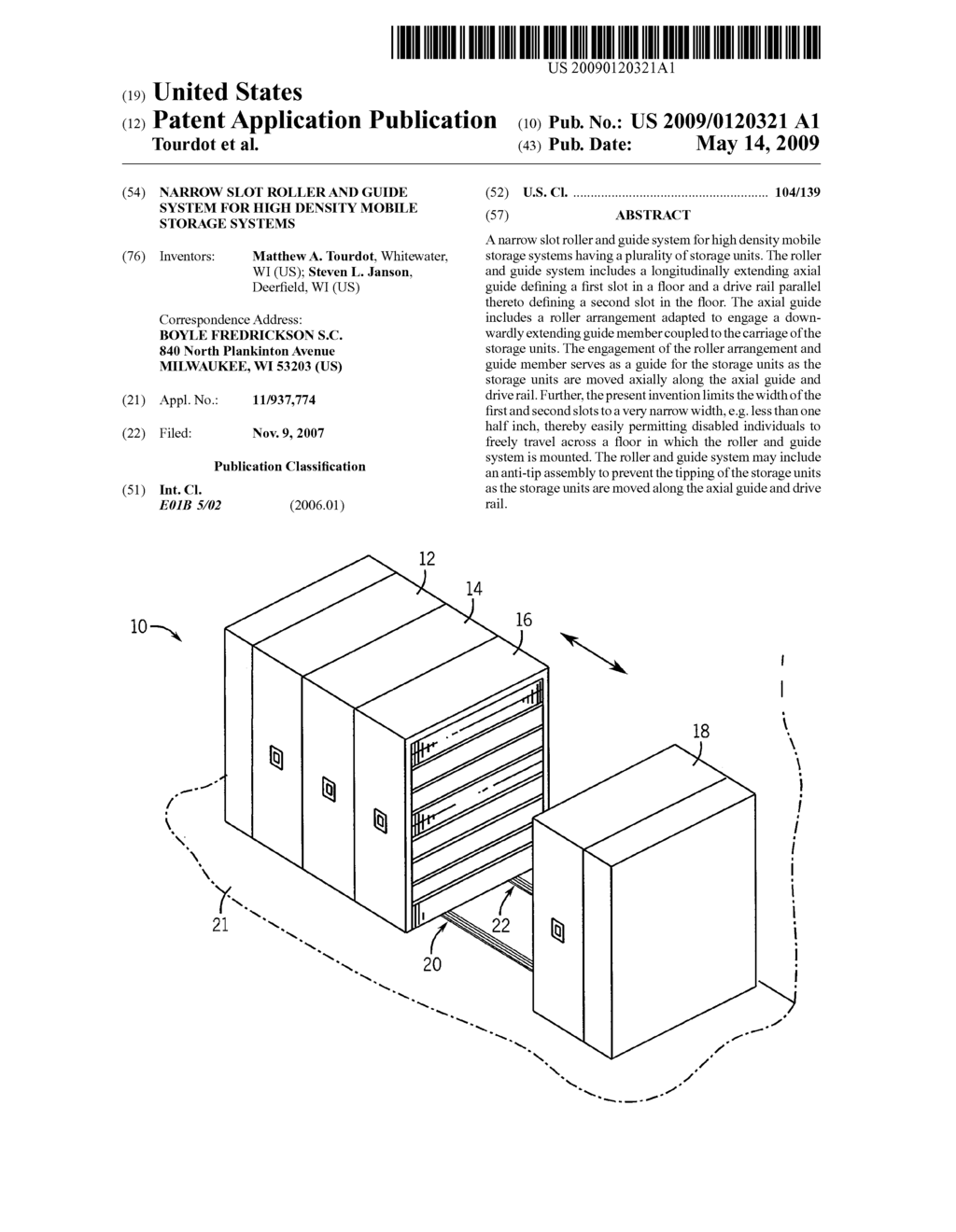 Narrow Slot Roller And Guide System For High Density Mobile Storage Systems - diagram, schematic, and image 01