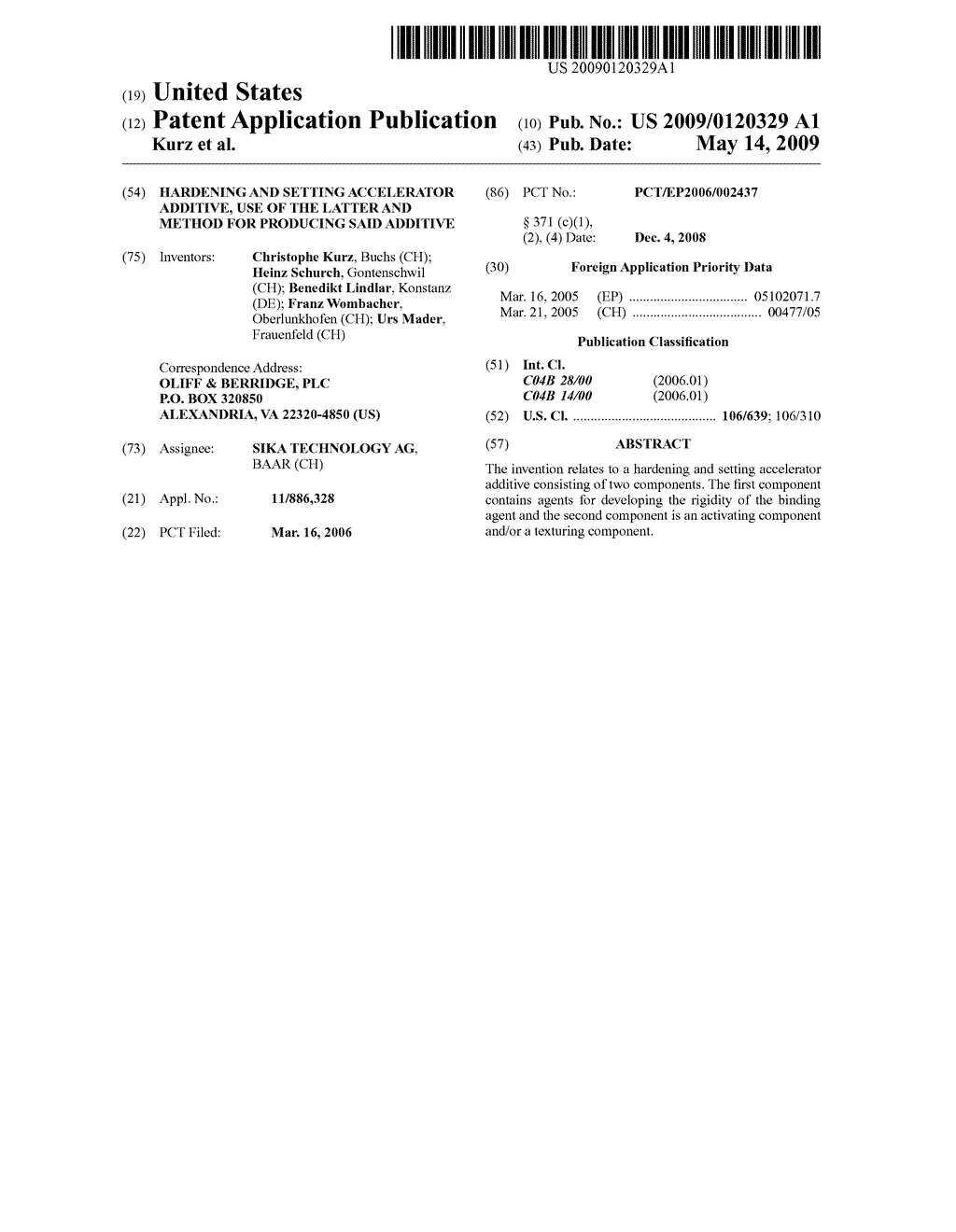 Hardening and Setting Accelerator Additive, Use of the Latter and Method for Producing Said Additive - diagram, schematic, and image 01