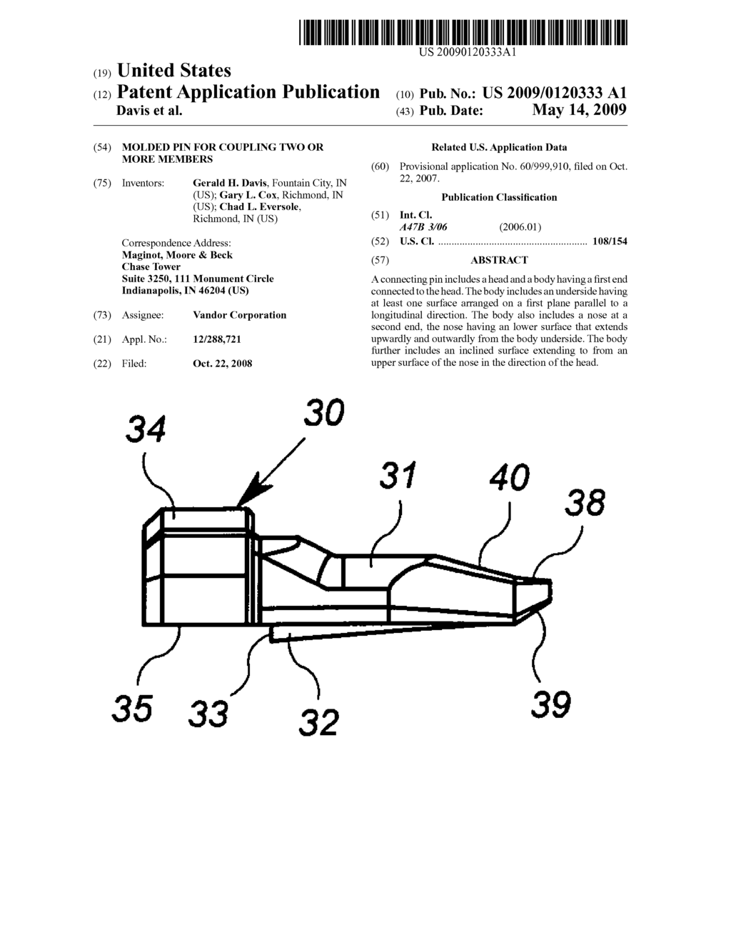 Molded pin for coupling two or more members - diagram, schematic, and image 01