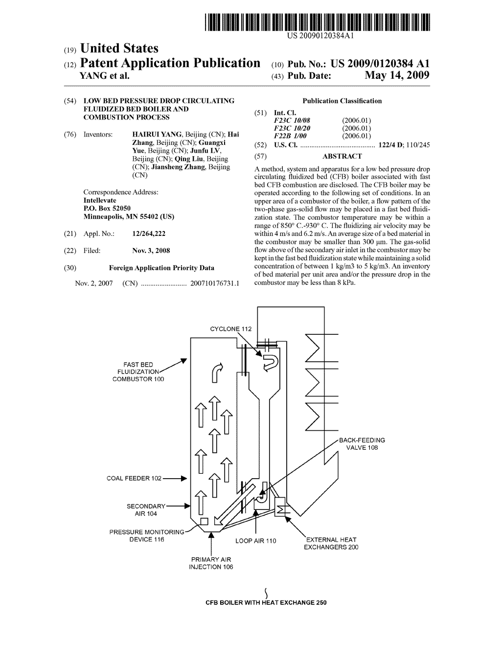 LOW BED PRESSURE DROP CIRCULATING FLUIDIZED BED BOILER AND COMBUSTION PROCESS - diagram, schematic, and image 01