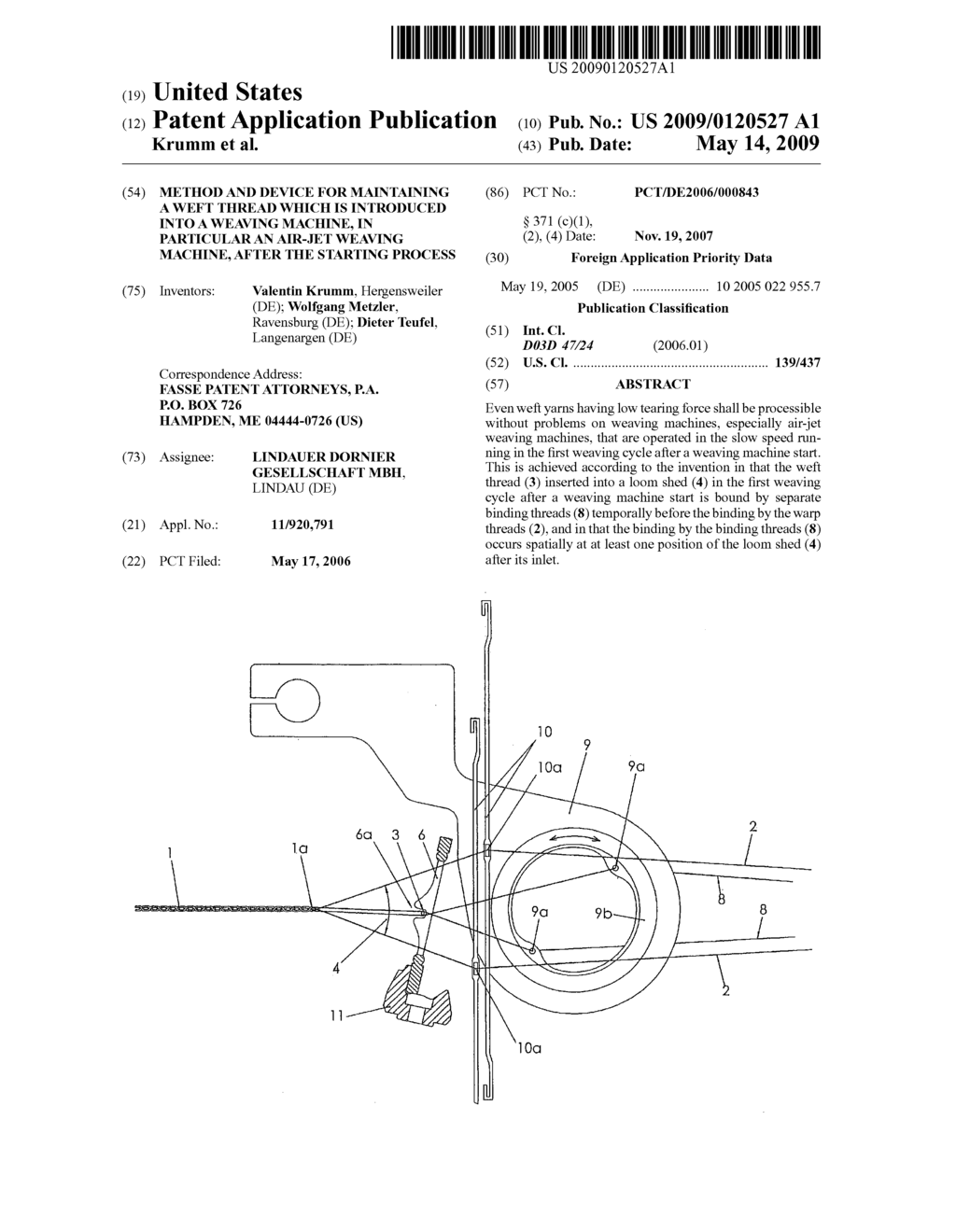 Method and Device for Maintaining a Weft Thread Which Is Introduced Into a Weaving Machine, In Particular an Air-Jet Weaving Machine, After the Starting Process - diagram, schematic, and image 01