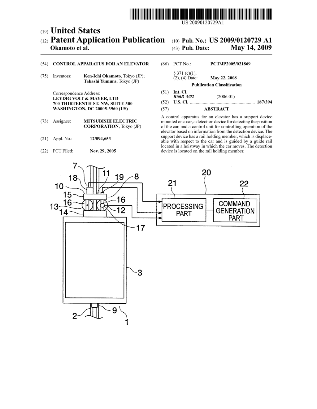 CONTROL APPARATUS FOR AN ELEVATOR - diagram, schematic, and image 01