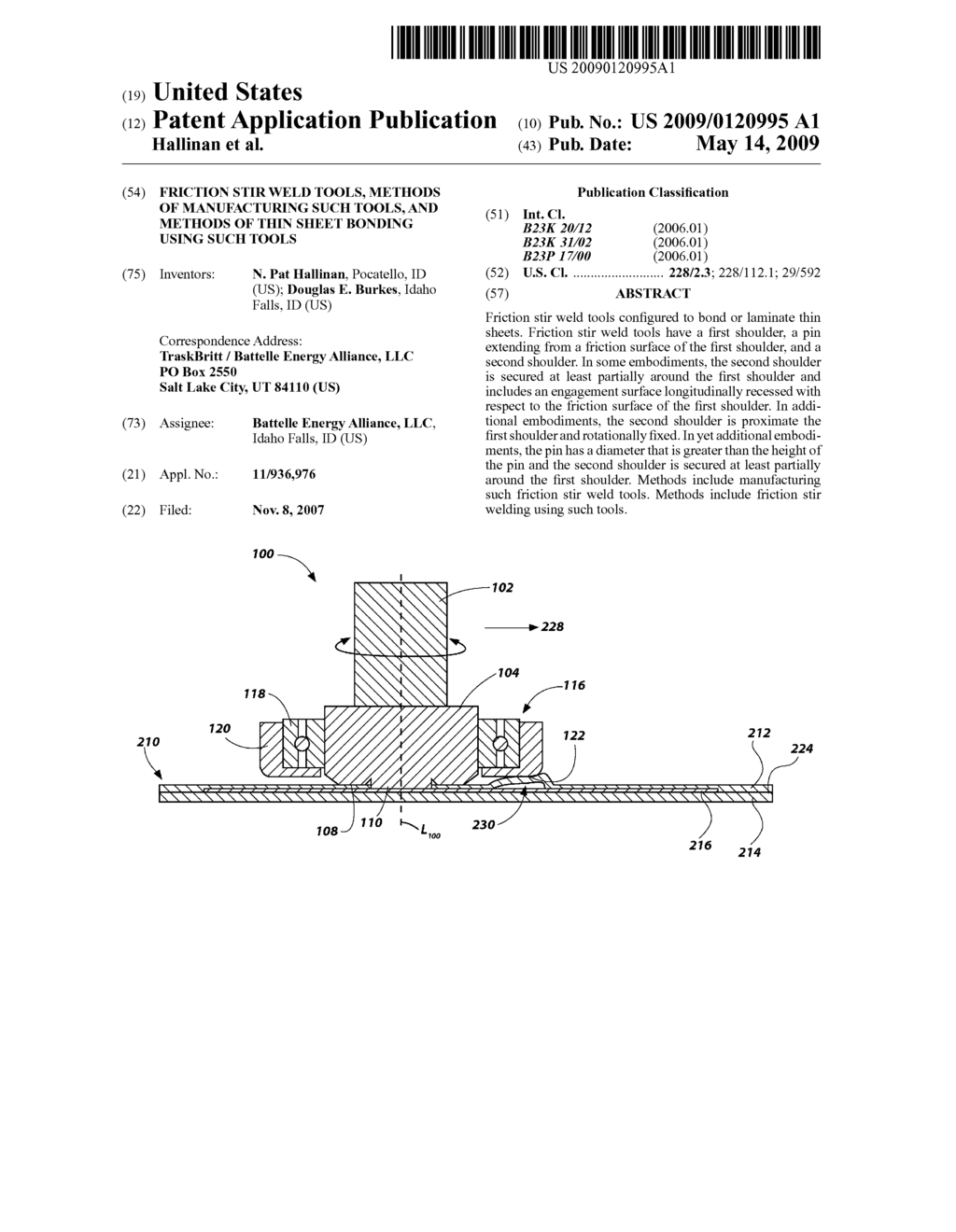 FRICTION STIR WELD TOOLS, METHODS OF MANUFACTURING SUCH TOOLS, AND METHODS OF THIN SHEET BONDING USING SUCH TOOLS - diagram, schematic, and image 01