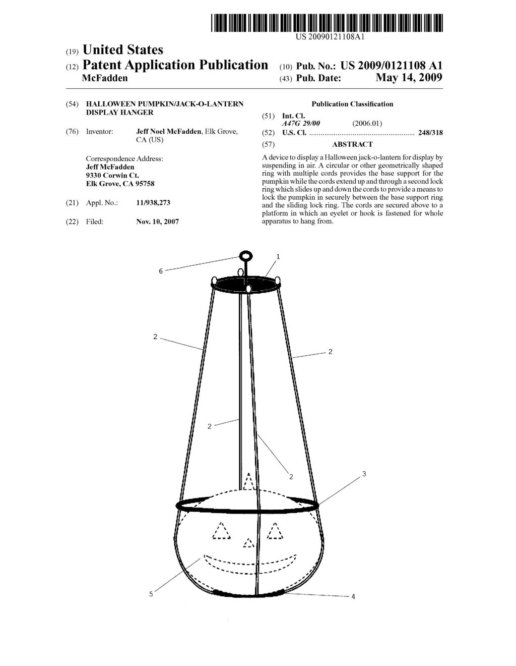 HALLOWEEN PUMPKIN/JACK-O-LANTERN DISPLAY HANGER - diagram, schematic, and image 01