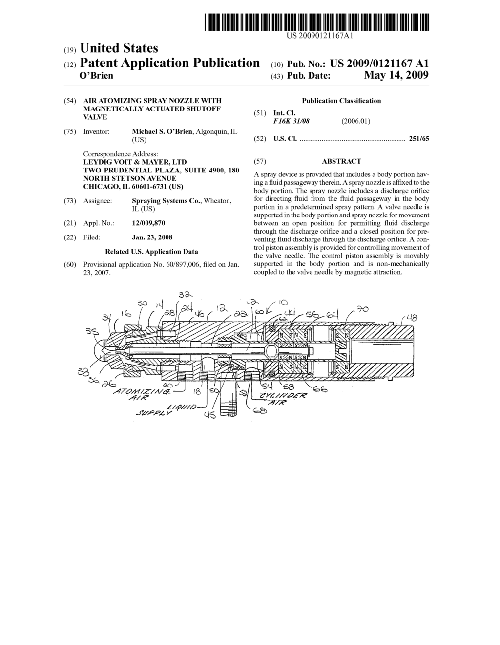 Air atomizing spray nozzle with magnetically actuated shutoff valve - diagram, schematic, and image 01