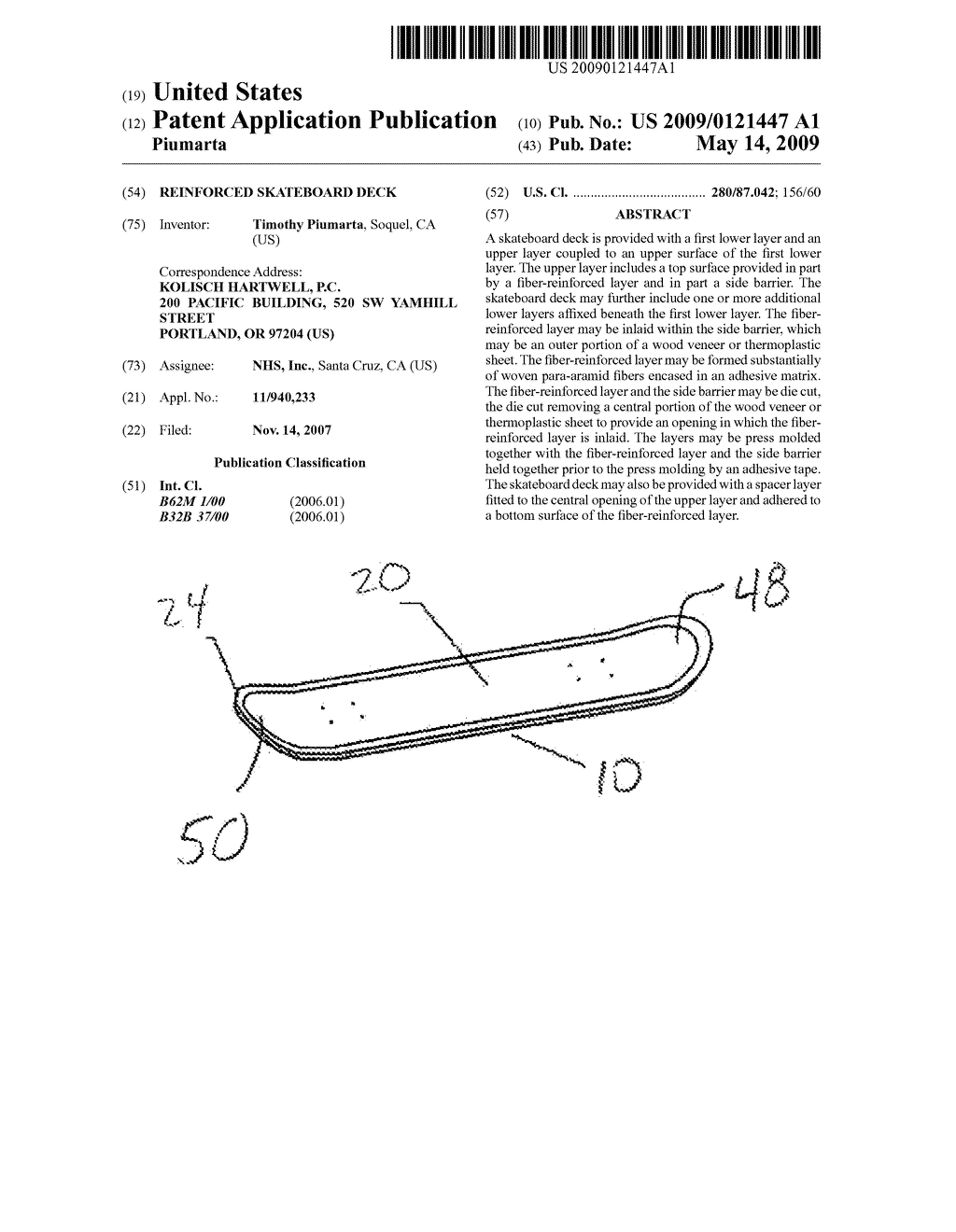 REINFORCED SKATEBOARD DECK - diagram, schematic, and image 01