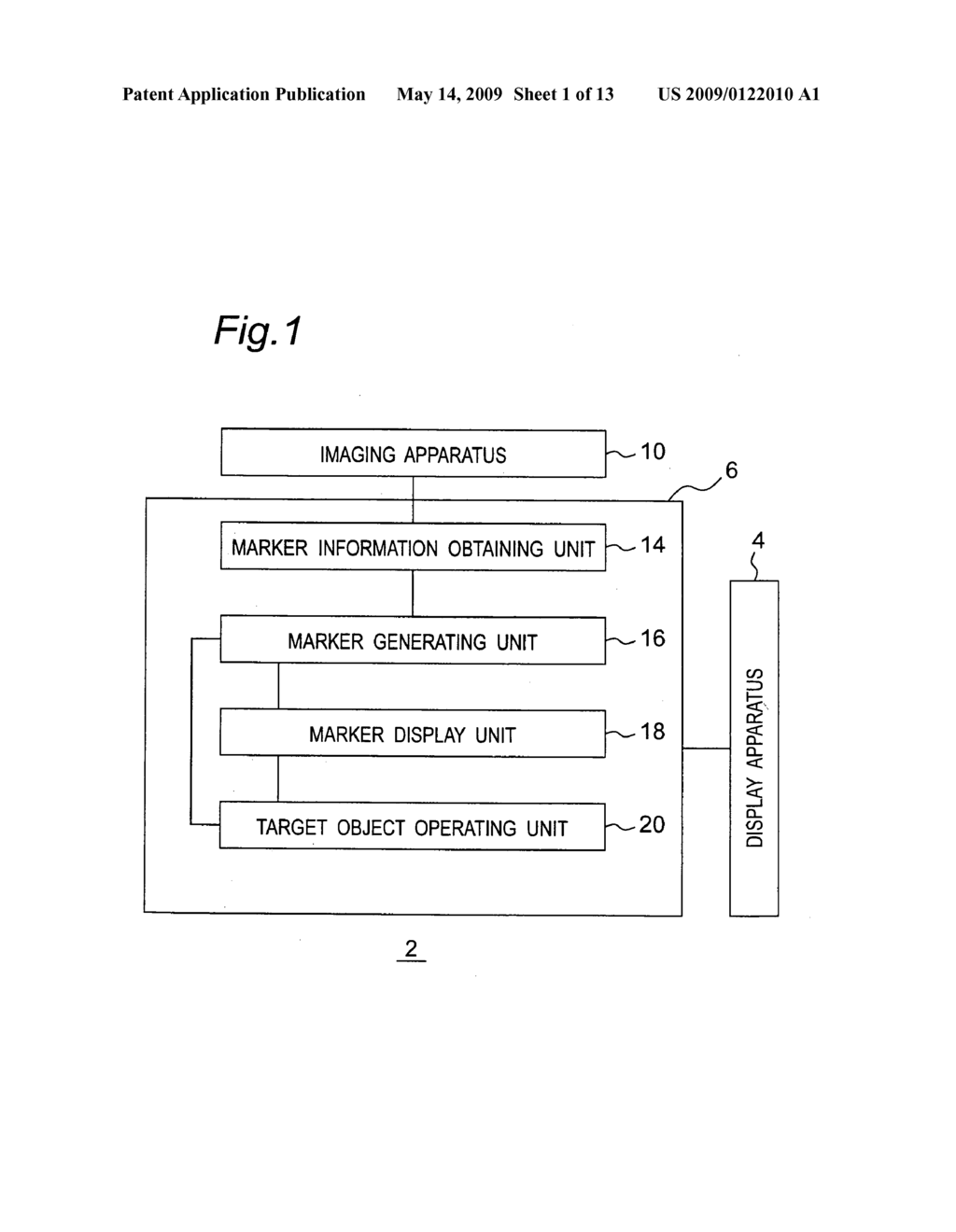 Apparatus for operating objects and a method for identifying markers from digital image frame data - diagram, schematic, and image 02