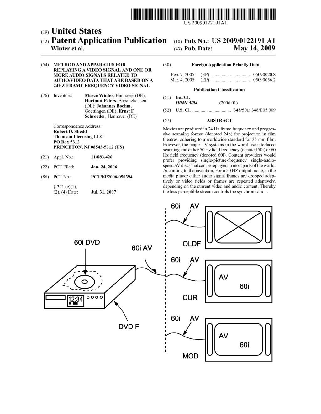 Method and Apparatus for Replaying a Video Signal and One or More Audio Signals Related to Audio/Video Data That are Based on a 24Hz Frame Frequency Video Signal - diagram, schematic, and image 01