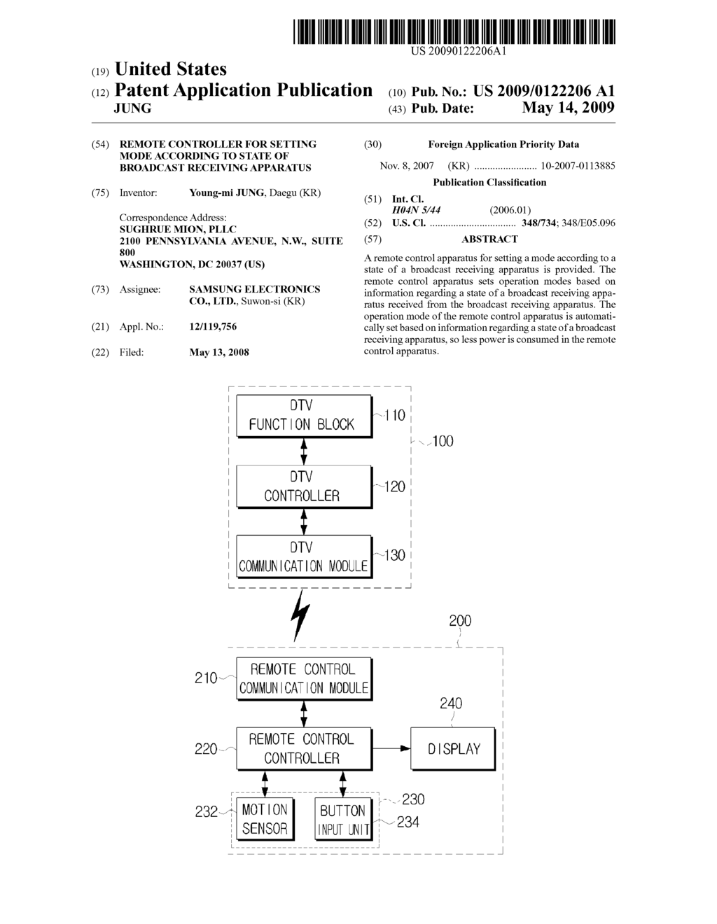 REMOTE CONTROLLER FOR SETTING MODE ACCORDING TO STATE OF BROADCAST RECEIVING APPARATUS - diagram, schematic, and image 01