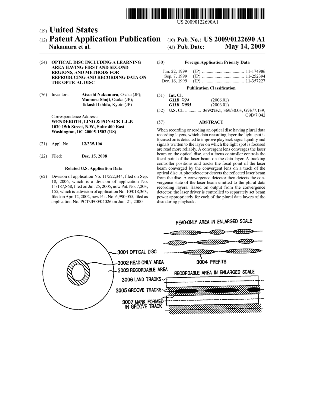 OPTICAL DISC INCLUDING A LEARNING AREA HAVING FIRST AND SECOND REGIONS, AND METHODS FOR REPRODUCING AND RECORDING DATA ON THE OPTICAL DISC - diagram, schematic, and image 01