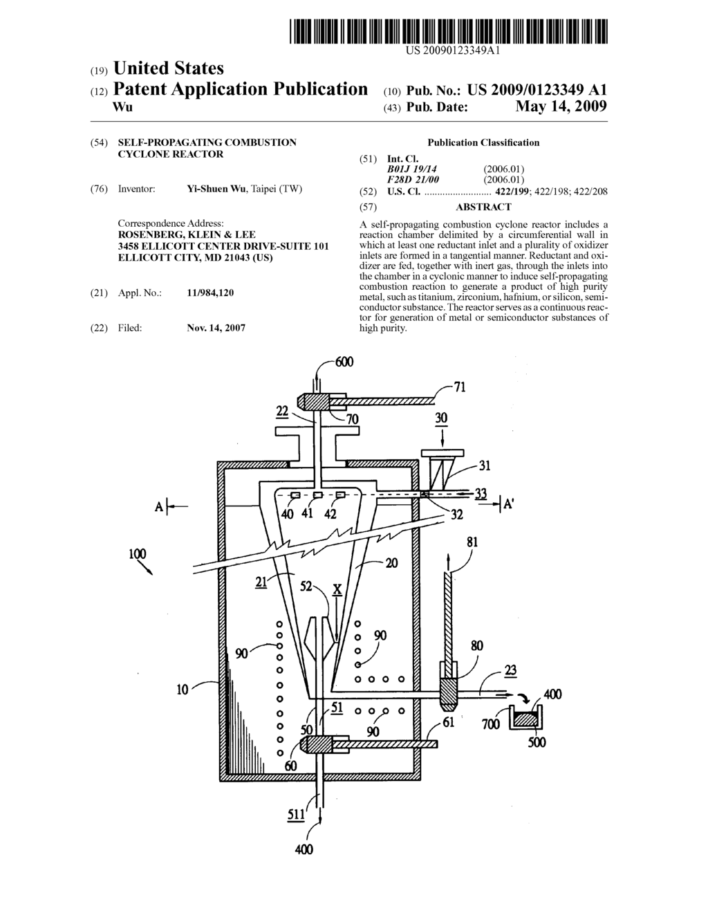 Self-propagating combustion cyclone reactor - diagram, schematic, and image 01