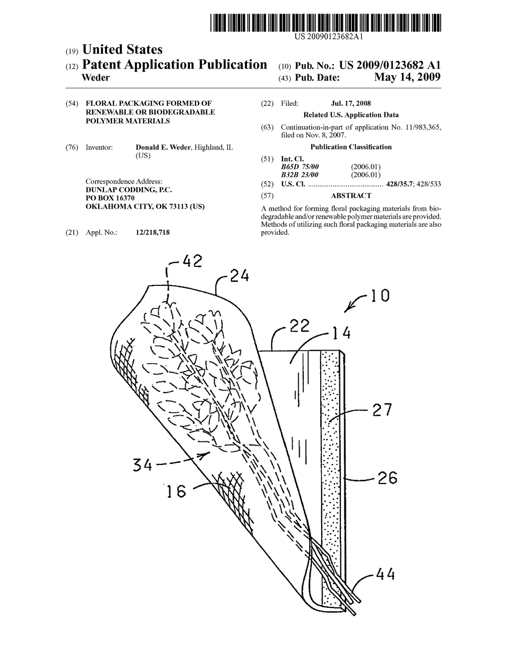 Floral packaging formed of renewable or biodegradable polymer materials - diagram, schematic, and image 01