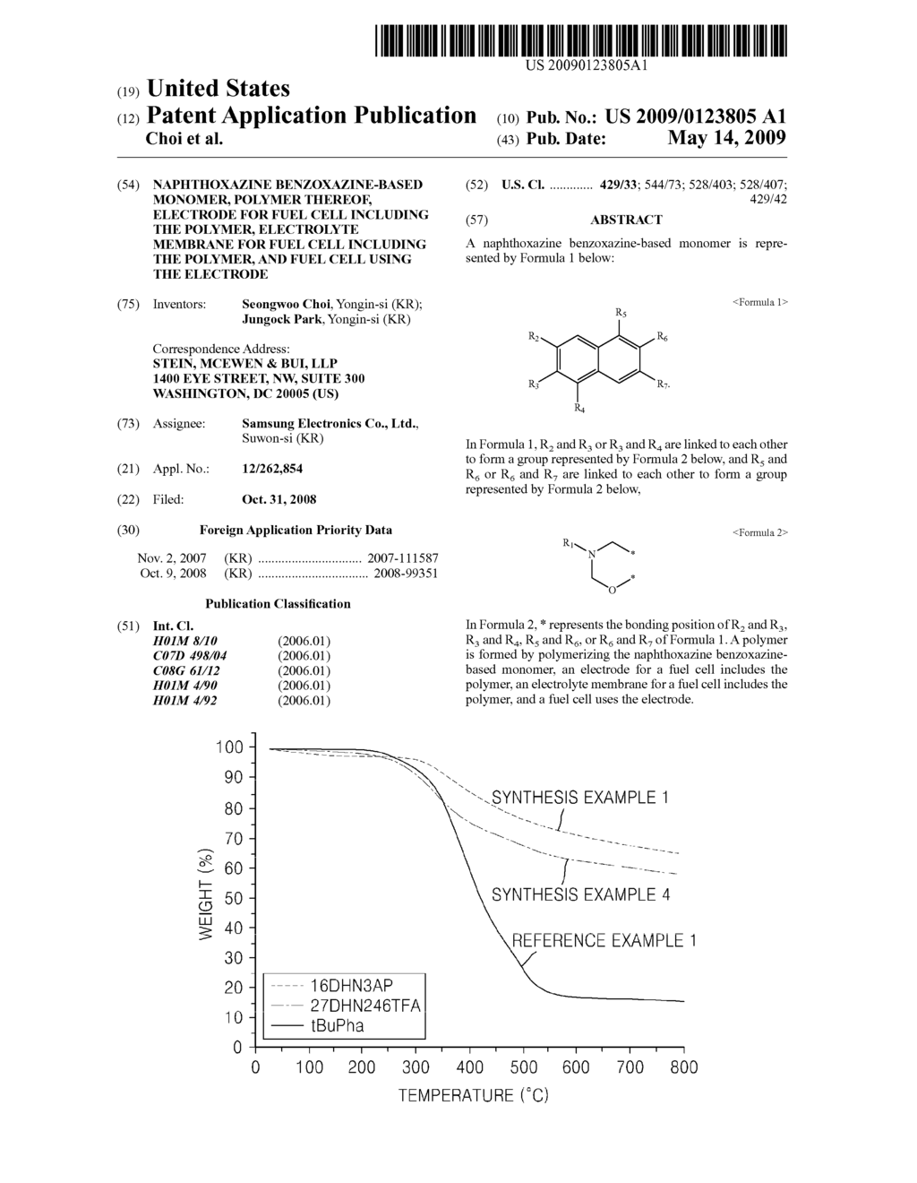 NAPHTHOXAZINE BENZOXAZINE-BASED MONOMER, POLYMER THEREOF, ELECTRODE FOR FUEL CELL INCLUDING THE POLYMER, ELECTROLYTE MEMBRANE FOR FUEL CELL INCLUDING THE POLYMER, AND FUEL CELL USING THE ELECTRODE - diagram, schematic, and image 01