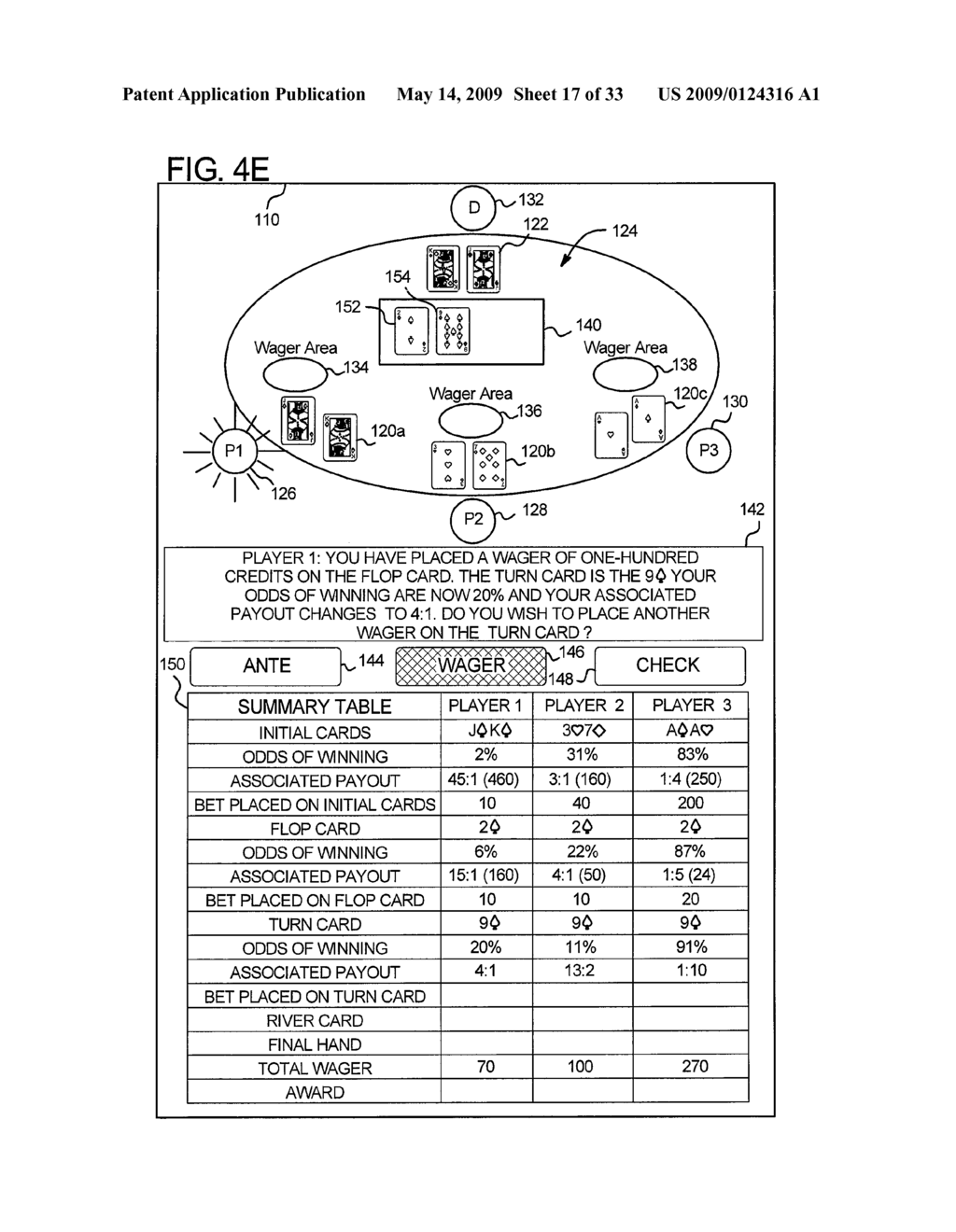 GAMING SYSTEM, GAMING DEVICE, AND METHOD PROVIDING A CARD GAME WITH PAYOUTS BASED ON ODDS OF ACHIEVING CERTAIN EVENTS - diagram, schematic, and image 18