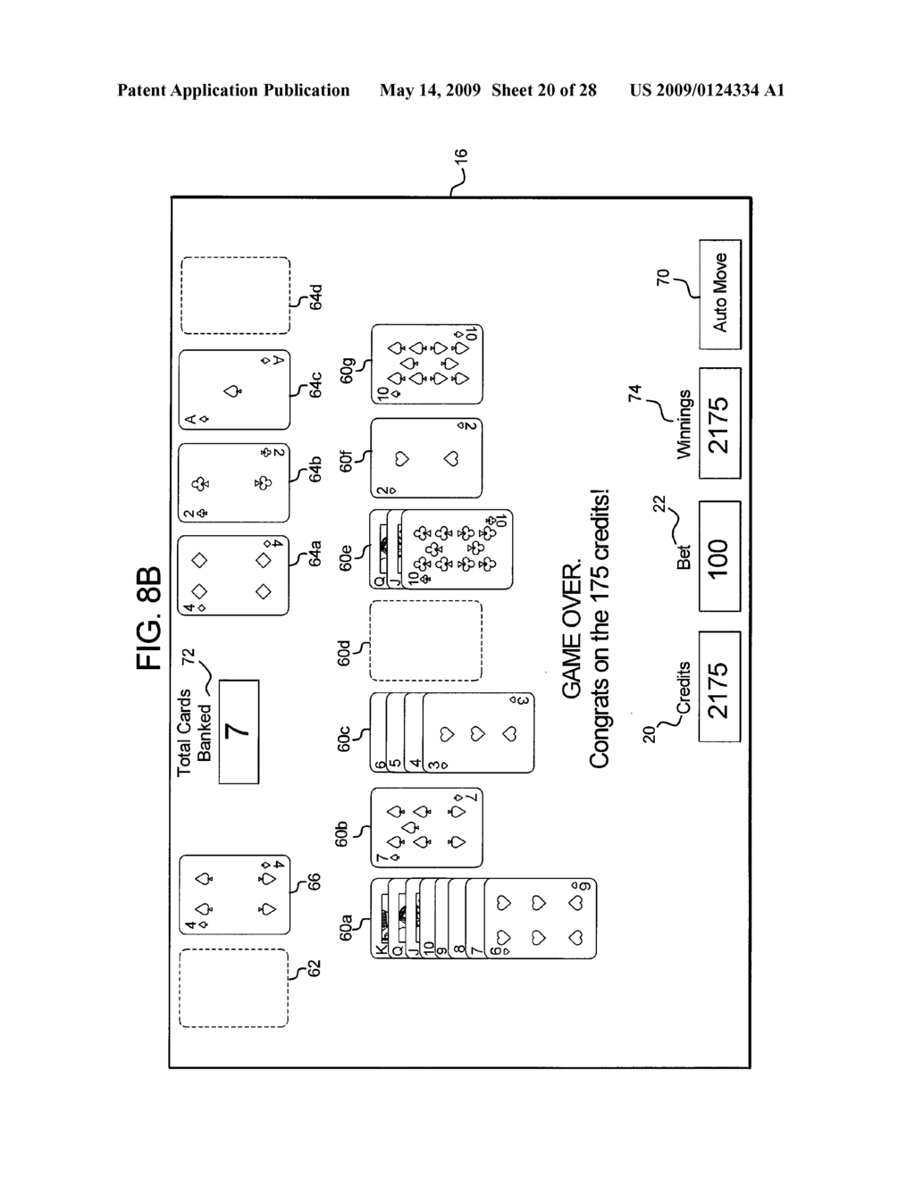 GAMING SYSTEM, GAMING DEVICE AND METHOD FOR PROVIDING A WAGERING SOLITAIRE GAME - diagram, schematic, and image 21