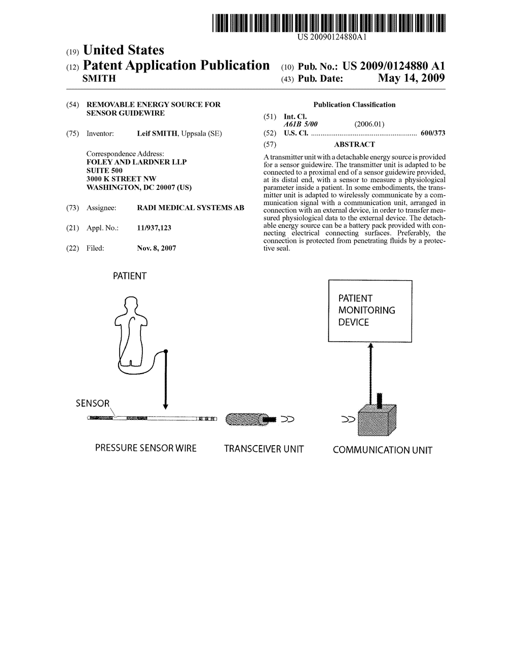 REMOVABLE ENERGY SOURCE FOR SENSOR GUIDEWIRE - diagram, schematic, and image 01