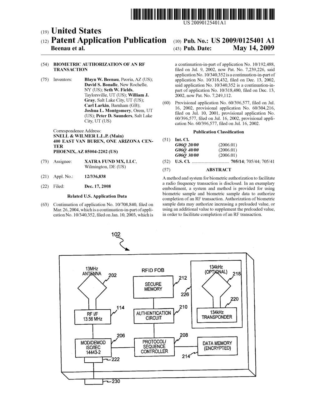 BIOMETRIC AUTHORIZATION OF AN RF TRANSACTION - diagram, schematic, and image 01