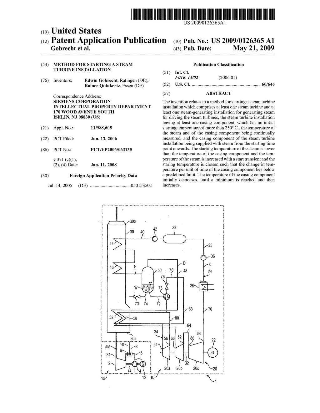 Method for starting a steam turbine installation - diagram, schematic, and image 01