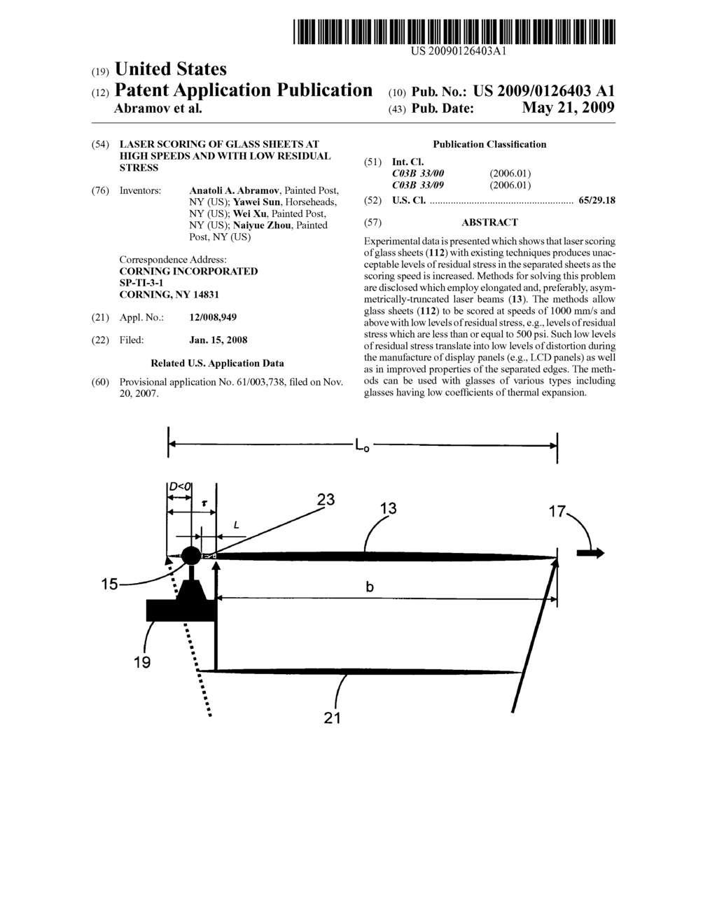 Laser scoring of glass sheets at high speeds and with low residual stress - diagram, schematic, and image 01