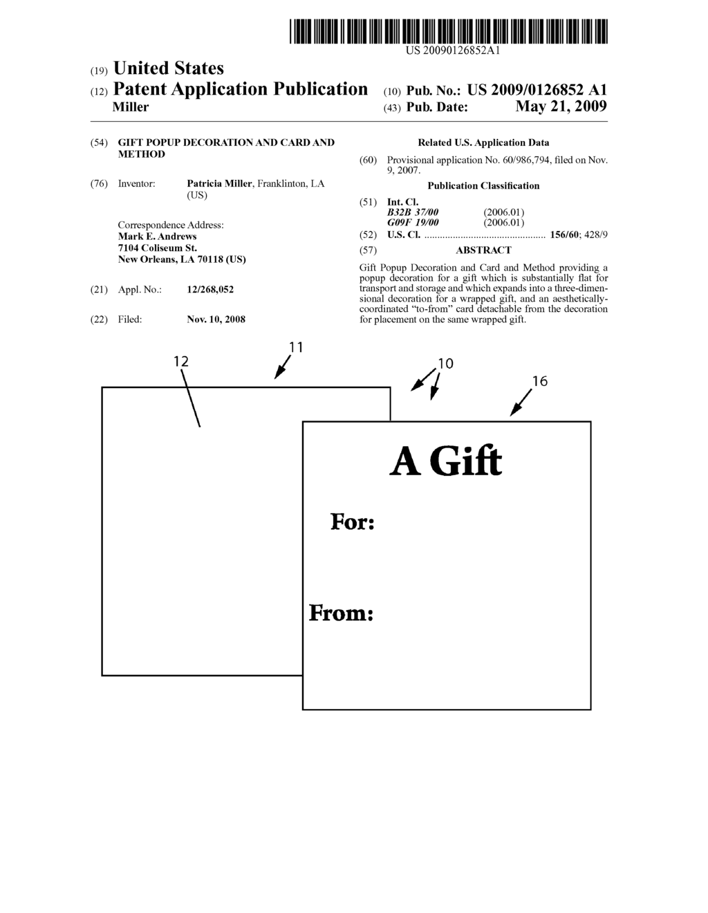 Gift Popup Decoration and Card and Method - diagram, schematic, and image 01