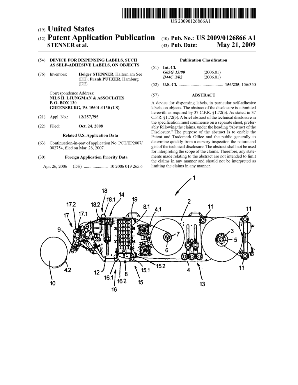 DEVICE FOR DISPENSING LABELS, SUCH AS SELF-ADHESIVE LABELS, ON OBJECTS - diagram, schematic, and image 01