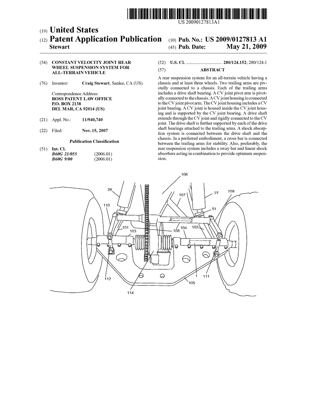 CONSTANT VELOCITY JOINT REAR WHEEL SUSPENSION SYSTEM FOR ALL-TERRAIN VEHICLE - diagram, schematic, and image 01