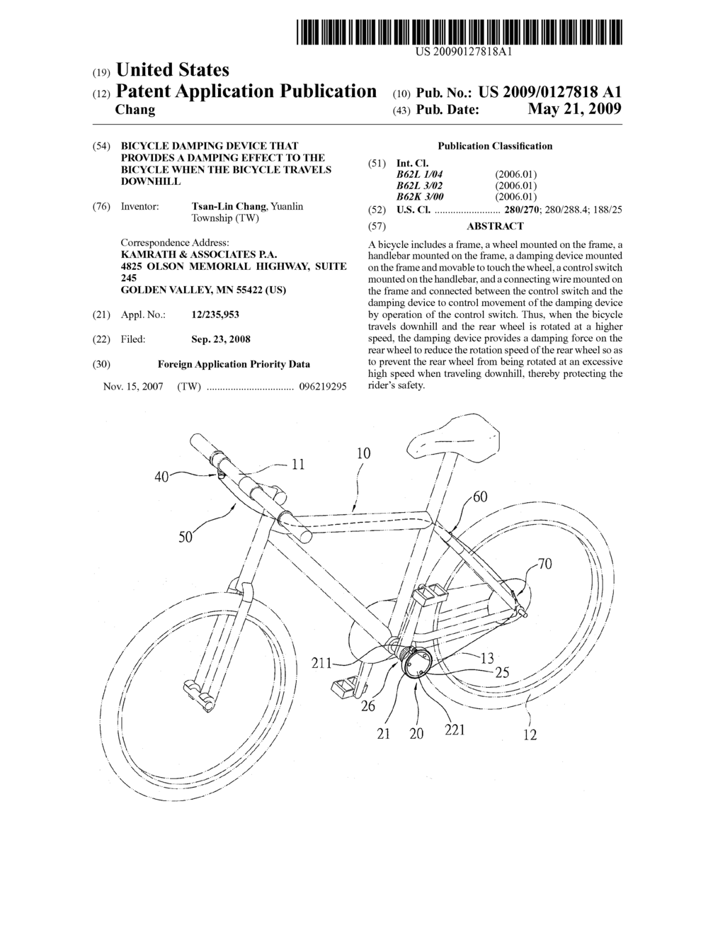 Bicycle Damping Device That Provides A Damping Effect to the Bicycle when the Bicycle Travels Downhill - diagram, schematic, and image 01