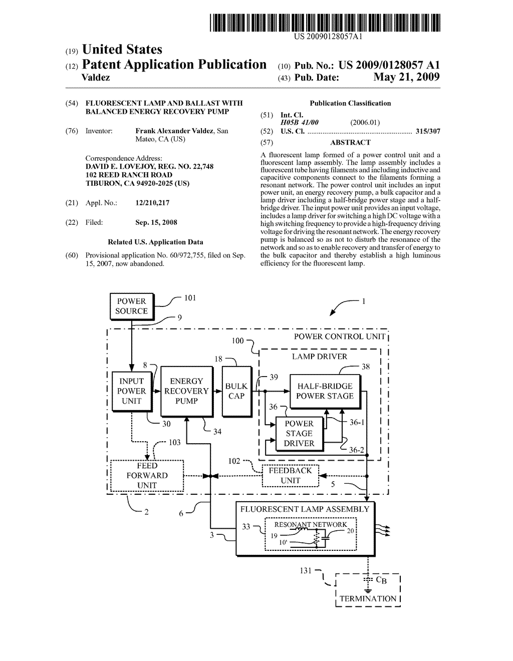 FLUORESCENT LAMP AND BALLAST WITH BALANCED ENERGY RECOVERY PUMP - diagram, schematic, and image 01