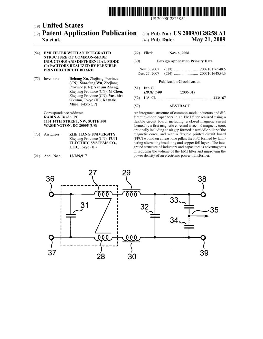 EMI filter with an integrated structure of common-mode inductors and differential-mode capacitors realized by flexible printed circuit board - diagram, schematic, and image 01