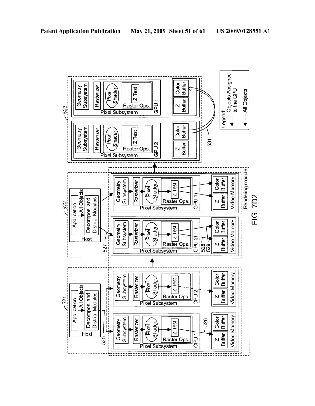 Multi-pass method of generating an image frame of a 3D scene using an object-division based parallel graphics rendering process - diagram, schematic, and image 52