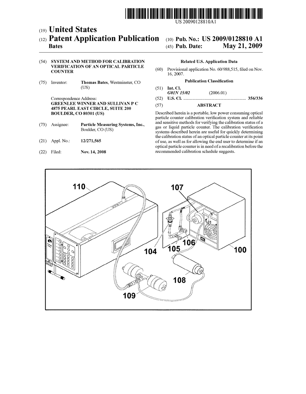 SYSTEM AND METHOD FOR CALIBRATION VERIFICATION OF AN OPTICAL PARTICLE COUNTER - diagram, schematic, and image 01