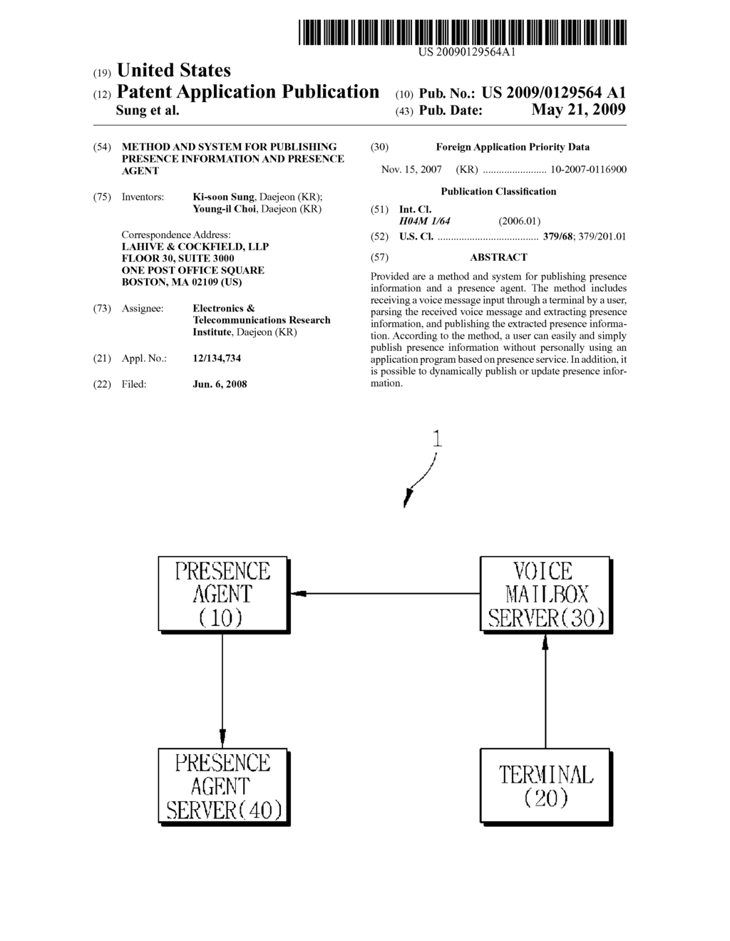 METHOD AND SYSTEM FOR PUBLISHING PRESENCE INFORMATION AND PRESENCE AGENT - diagram, schematic, and image 01