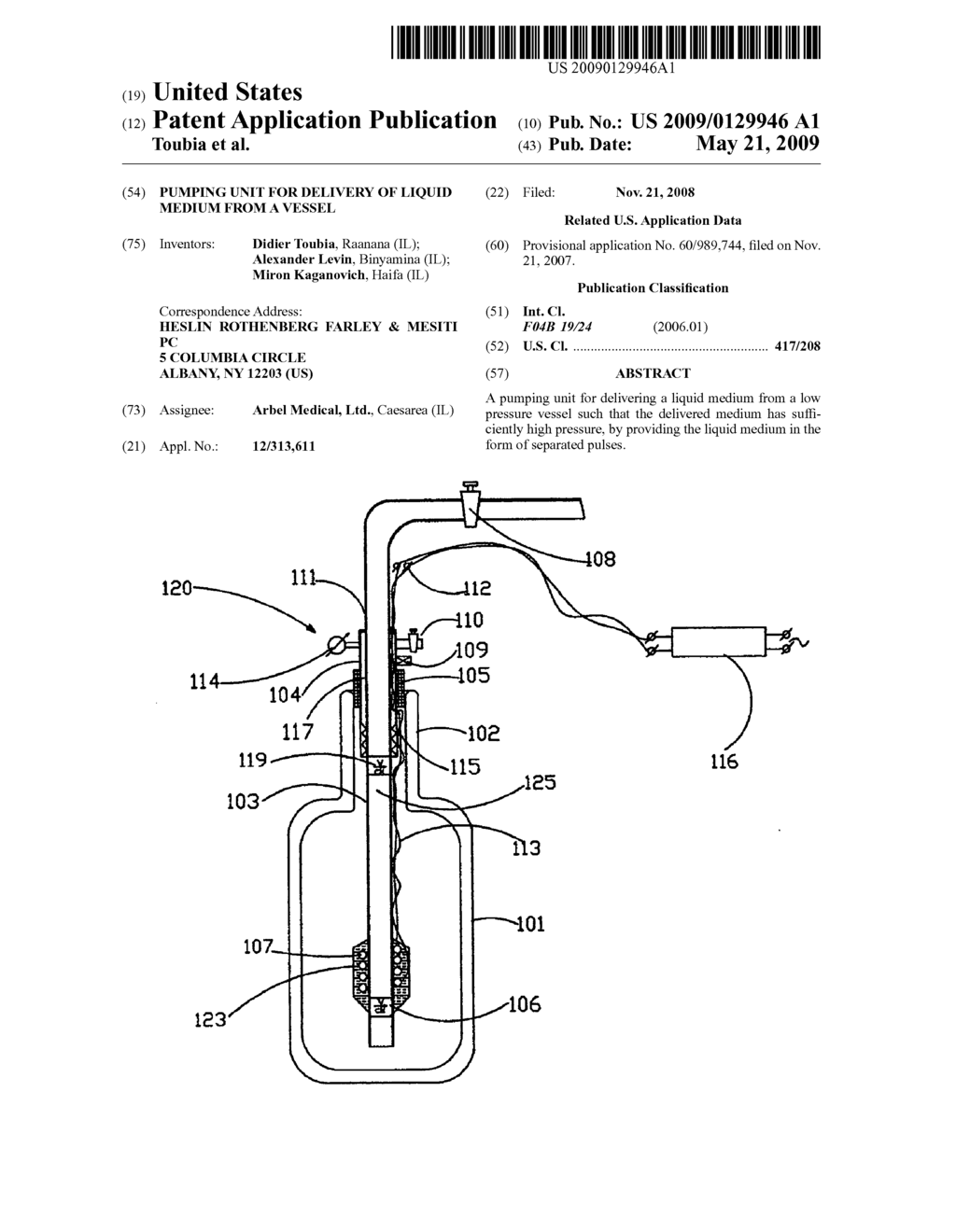 Pumping unit for delivery of liquid medium from a vessel - diagram, schematic, and image 01