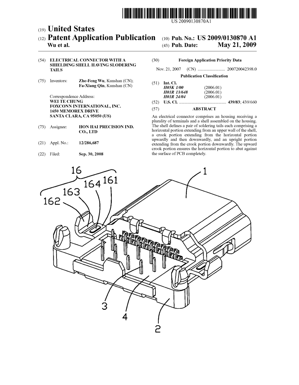 Electrical connector with a shielding shell having slodering tails - diagram, schematic, and image 01