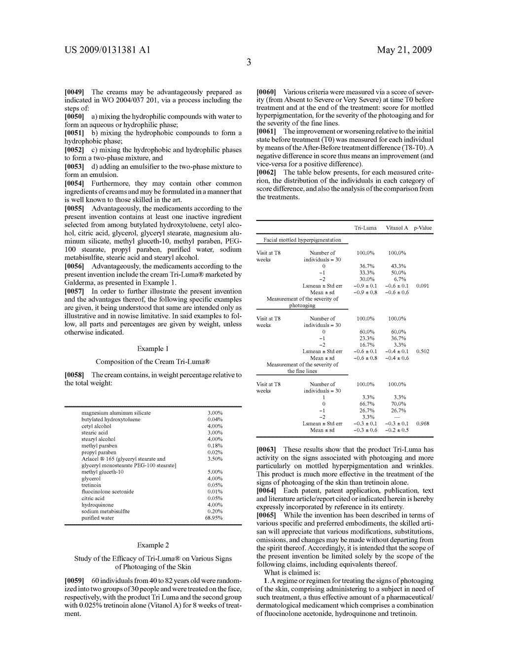 COMPOSITIONS COMPRISING HYDROQUINONE, FLUOCINOLONE ACETONIDE AND TRETINOIN FOR TREATING PHOTOAGING OF THE SKIN - diagram, schematic, and image 04