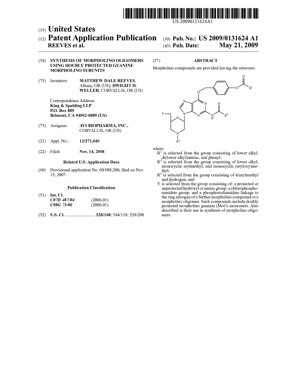 SYNTHESIS OF MORPHOLINO OLIGOMERS USING DOUBLY PROTECTED GUANINE MORPHOLINO SUBUNITS - diagram, schematic, and image 01