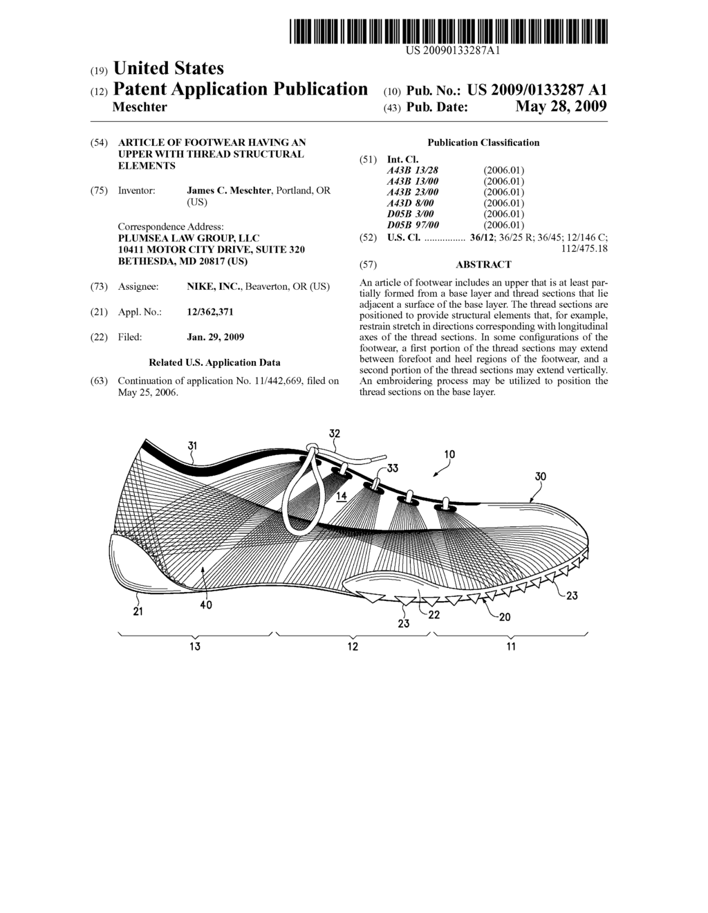 Article Of Footwear Having An Upper With Thread Structural Elements - diagram, schematic, and image 01