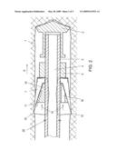 Method and device for drilling, particularly percussion or rotary percussion drilling, a hole in soil or rock material diagram and image