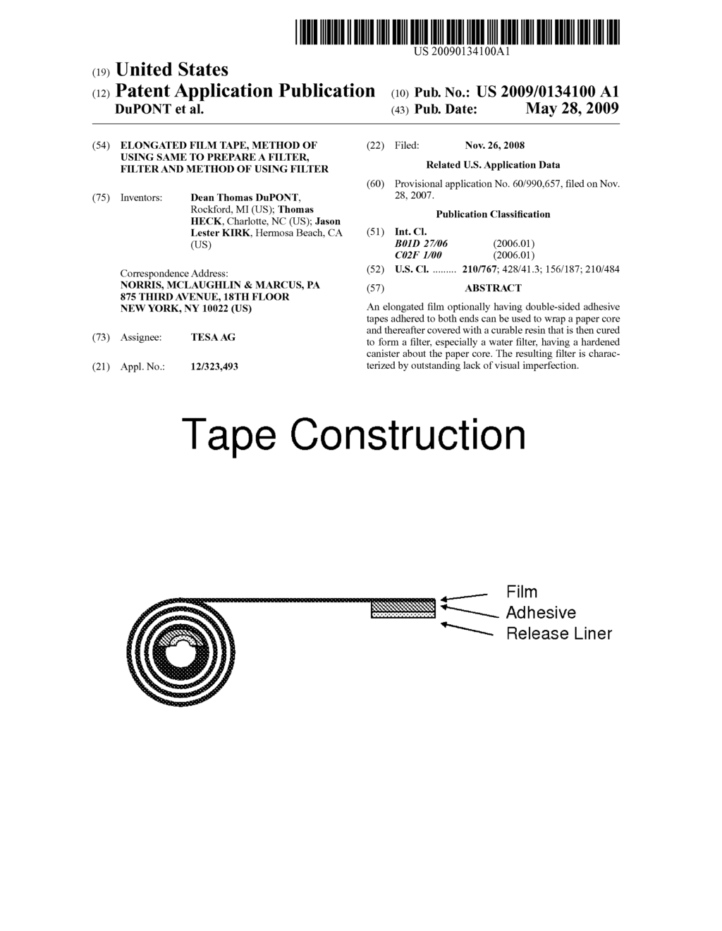 ELONGATED FILM TAPE, METHOD OF USING SAME TO PREPARE A FILTER, FILTER AND METHOD OF USING FILTER - diagram, schematic, and image 01