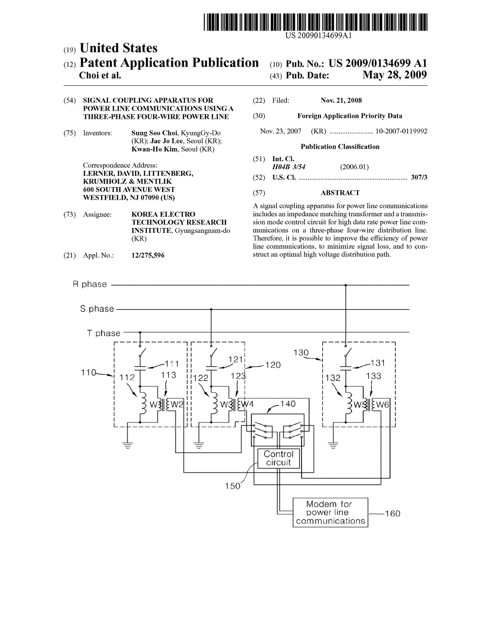 Signal Coupling Apparatus For Power Line Communications Using A Three-Phase Four-Wire Power Line - diagram, schematic, and image 01