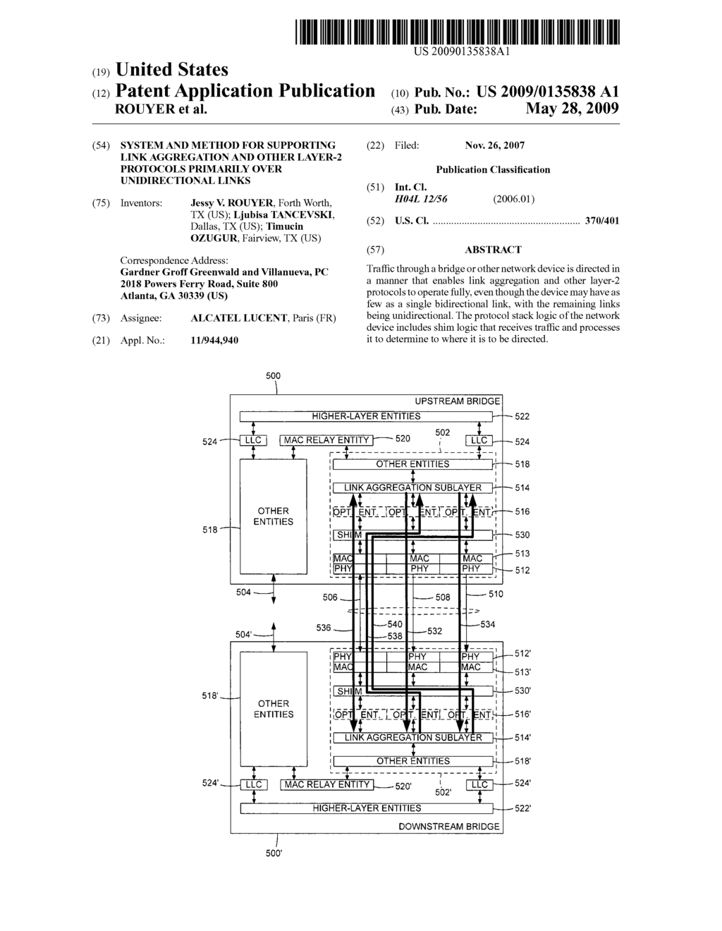 SYSTEM AND METHOD FOR SUPPORTING LINK AGGREGATION AND OTHER LAYER-2 PROTOCOLS PRIMARILY OVER UNIDIRECTIONAL LINKS - diagram, schematic, and image 01