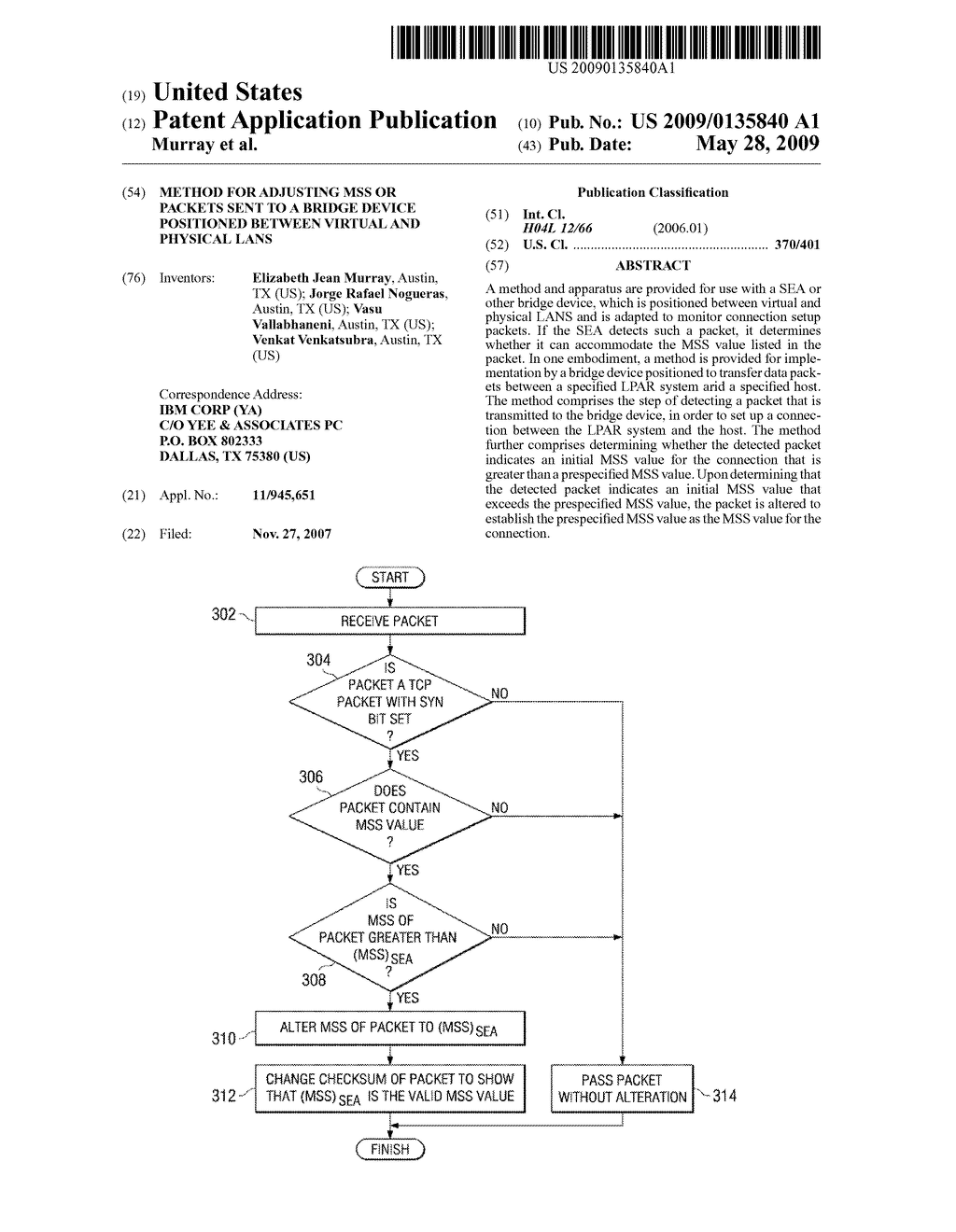 METHOD FOR ADJUSTING MSS OR PACKETS SENT TO A BRIDGE DEVICE POSITIONED BETWEEN VIRTUAL AND PHYSICAL LANS - diagram, schematic, and image 01