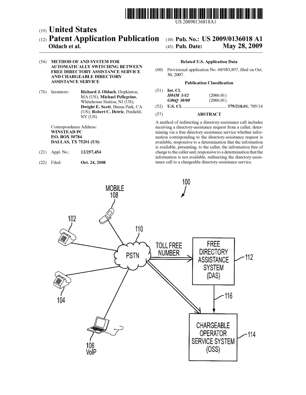 METHOD OF AND SYSTEM FOR AUTOMATICALLY SWITCHING BETWEEN FREE DIRECTORY ASSISTANCE SERVICE AND CHARGEABLE DIRECTORY ASSISTANCE SERVICE - diagram, schematic, and image 01