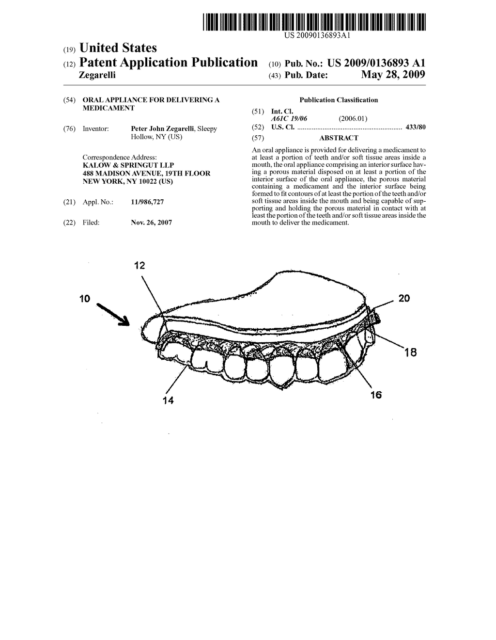 Oral appliance for delivering a medicament - diagram, schematic, and image 01