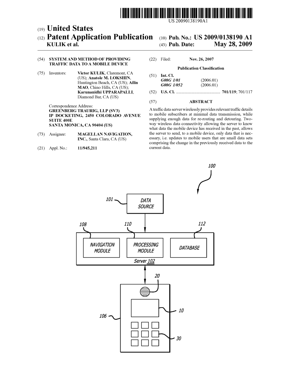 System and Method of Providing Traffic Data to a Mobile Device - diagram, schematic, and image 01