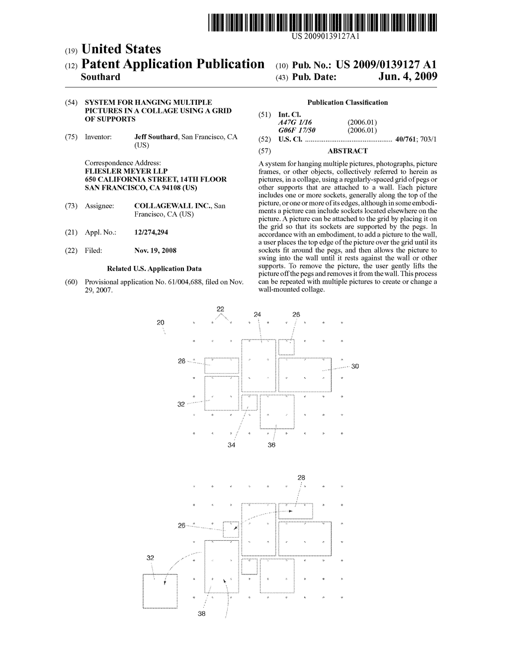 SYSTEM FOR HANGING MULTIPLE PICTURES IN A COLLAGE USING A GRID OF SUPPORTS - diagram, schematic, and image 01